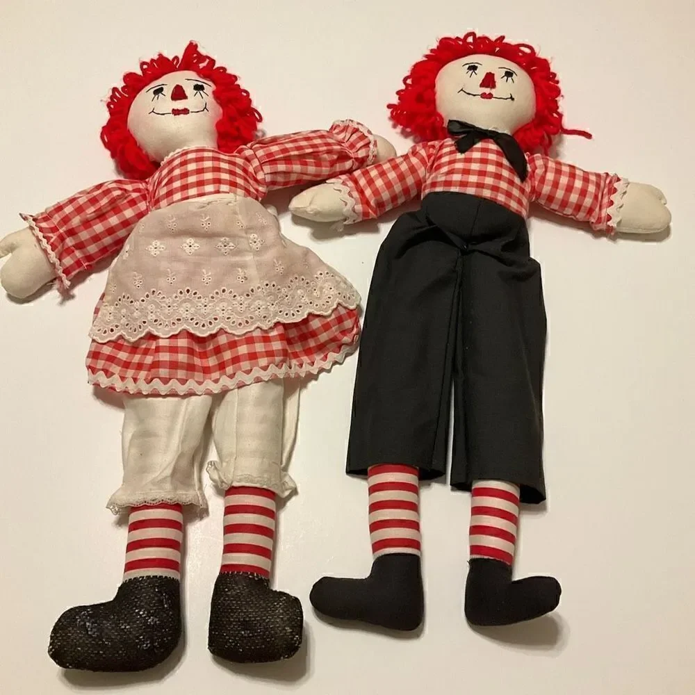 Vintage Handmade Raggedy Ann and Andy, 20”  Cottagecore, RLChristmas, heritage